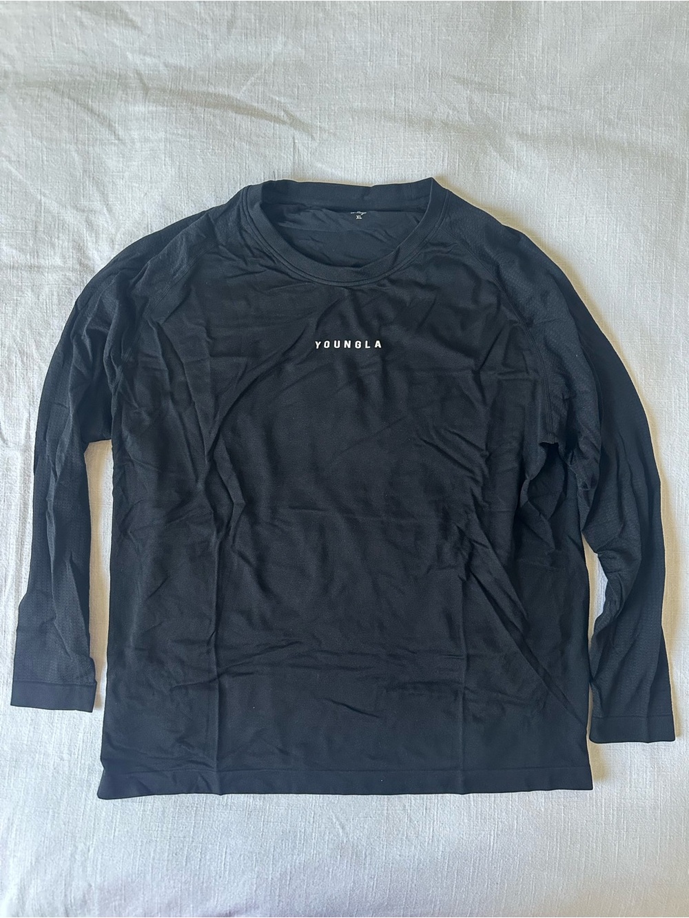 YoungLA Black Long-Sleeve Compression Shirt with White Logo